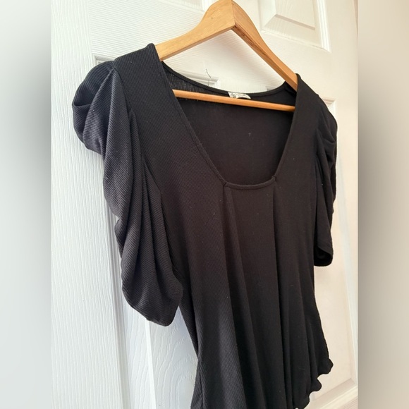 Free People Ava puff sleeve bodysuit black ribbed size medium - Picture 3 of 12